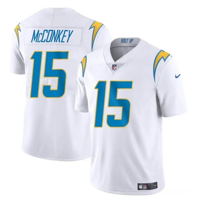 Men's Los Angeles Chargers #15 Ladd McConkey White 2024 Draft Vapor Limited Football Stitched Jersey